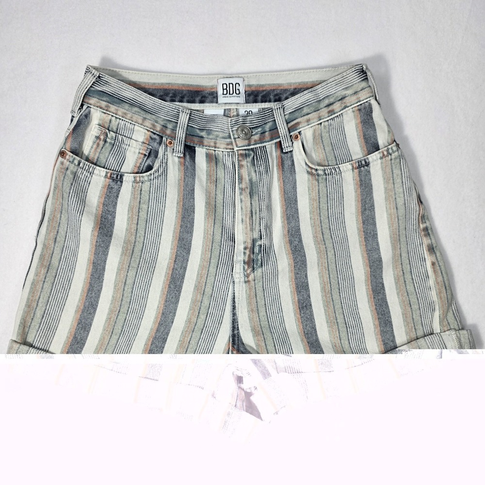 BDG Urban Outfitters Striped Denim Cuffed Mom High Rise Jhorts Shorts Size 28